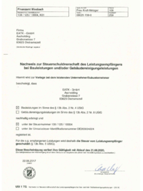 Nachweis Steuerschuldnerschaft bei EATK GmbH in Ascholding