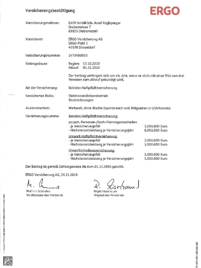 Betriebshaftpflicht- versicherung bei EATK GmbH in Ascholding