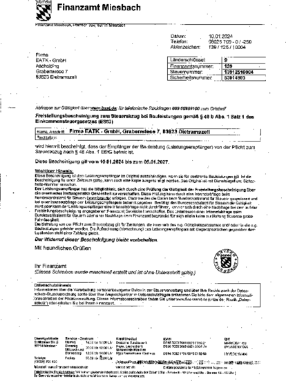 Freistellungs- bescheinigung bei EATK GmbH in Ascholding